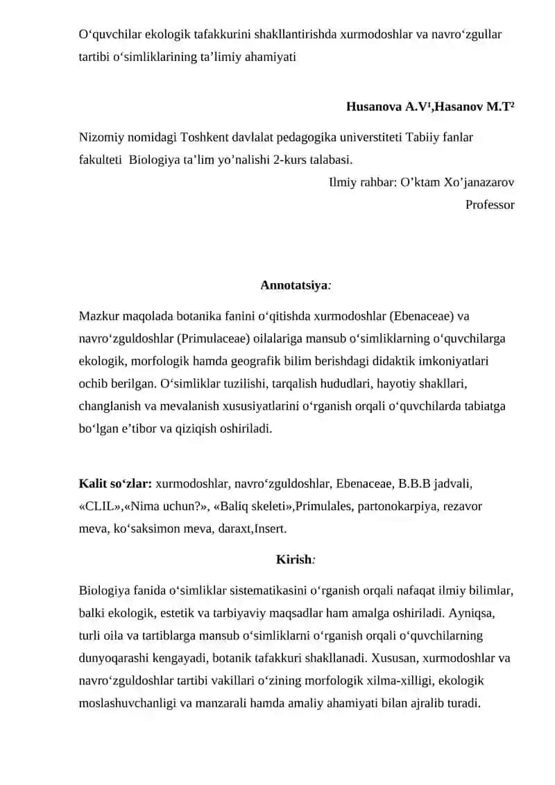 Xurmodoshlar va Navro‘zgullar ta’limi