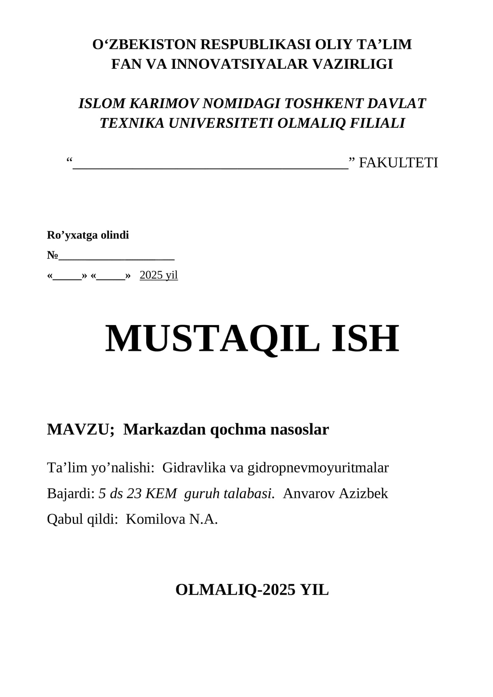 Markazdan qochma nasoslar 1