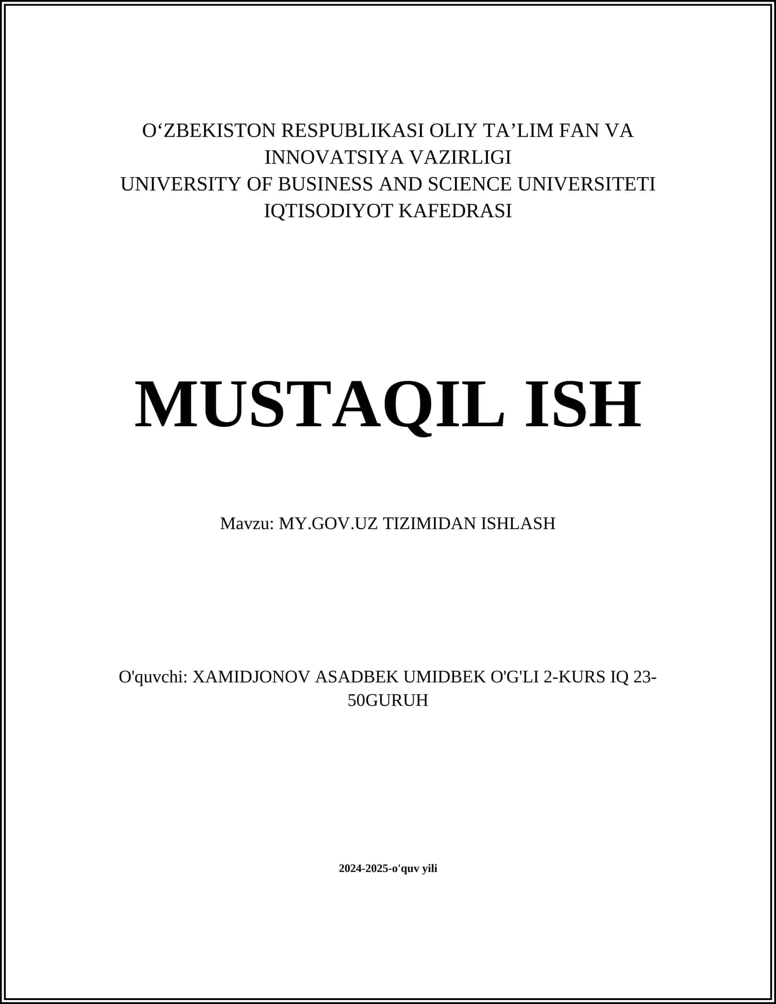 MY.GOV.UZ TIZIMIDAN ISHLASH 1