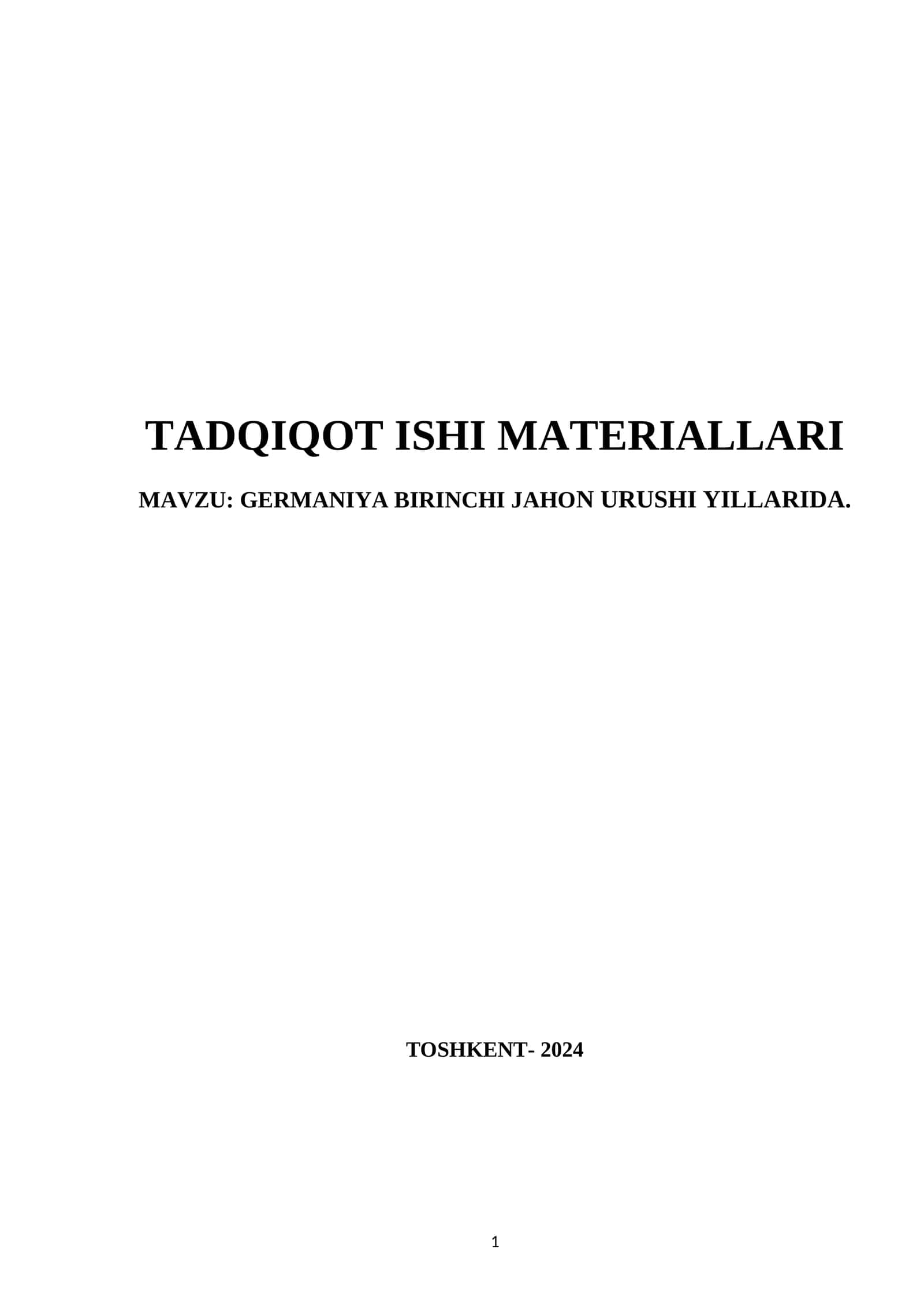 GERMANIYA BIRINCHI JAHON URUSHI YILLARIDA 1