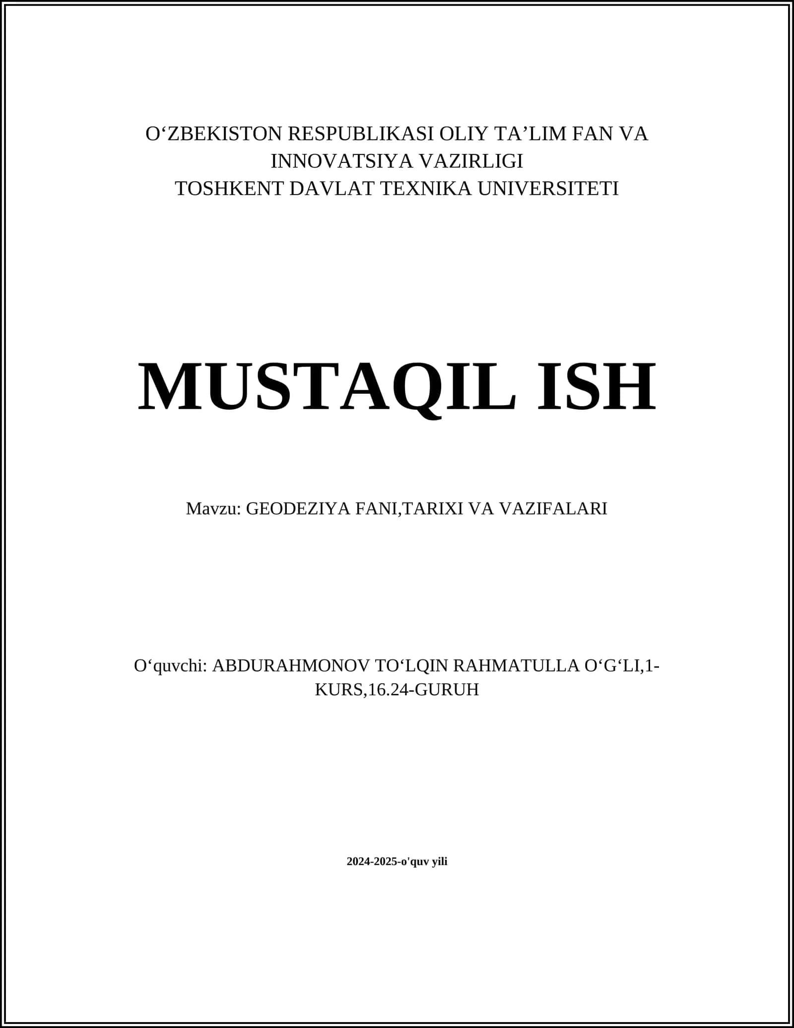 GEODEZIYA FANI,TARIXI VA VAZIFALARI 1