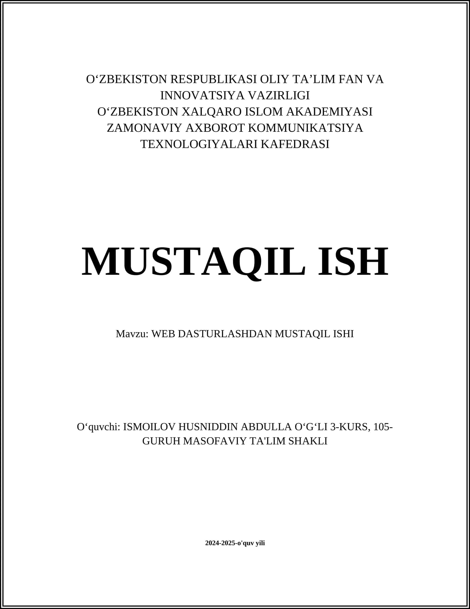 WEB DASTURLASHDAN MUSTAQIL ISHI 1
