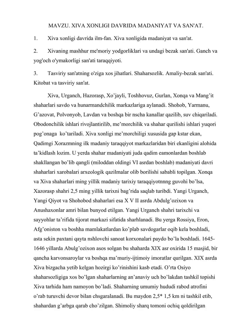 XIVA XONLIGI DAVRIDA MADANIYAT VA SAN'AT. 1
