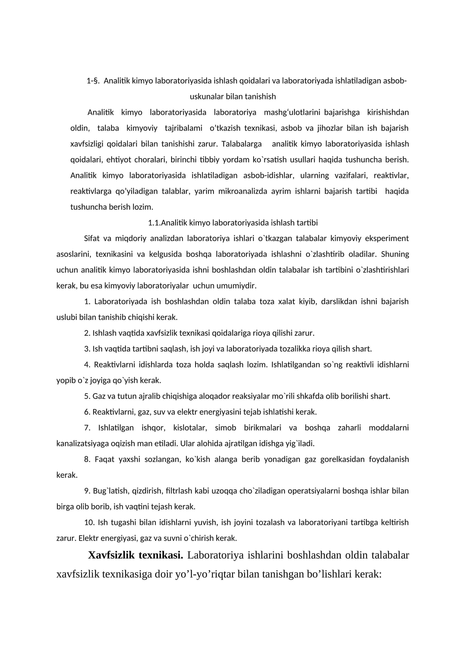 Analitik kimyo laboratoriyasida ishlash qoidlari 1