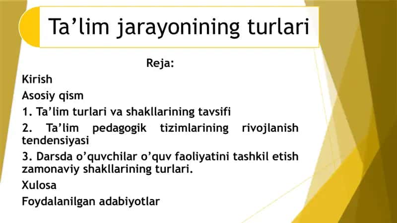 Ta'lim jarayonining asosiy turlari 1