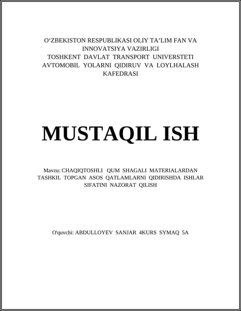 Chaqiqtoshli, qum va shagʻal materiallarning texnik-xususiyatlarini aniqlash 1