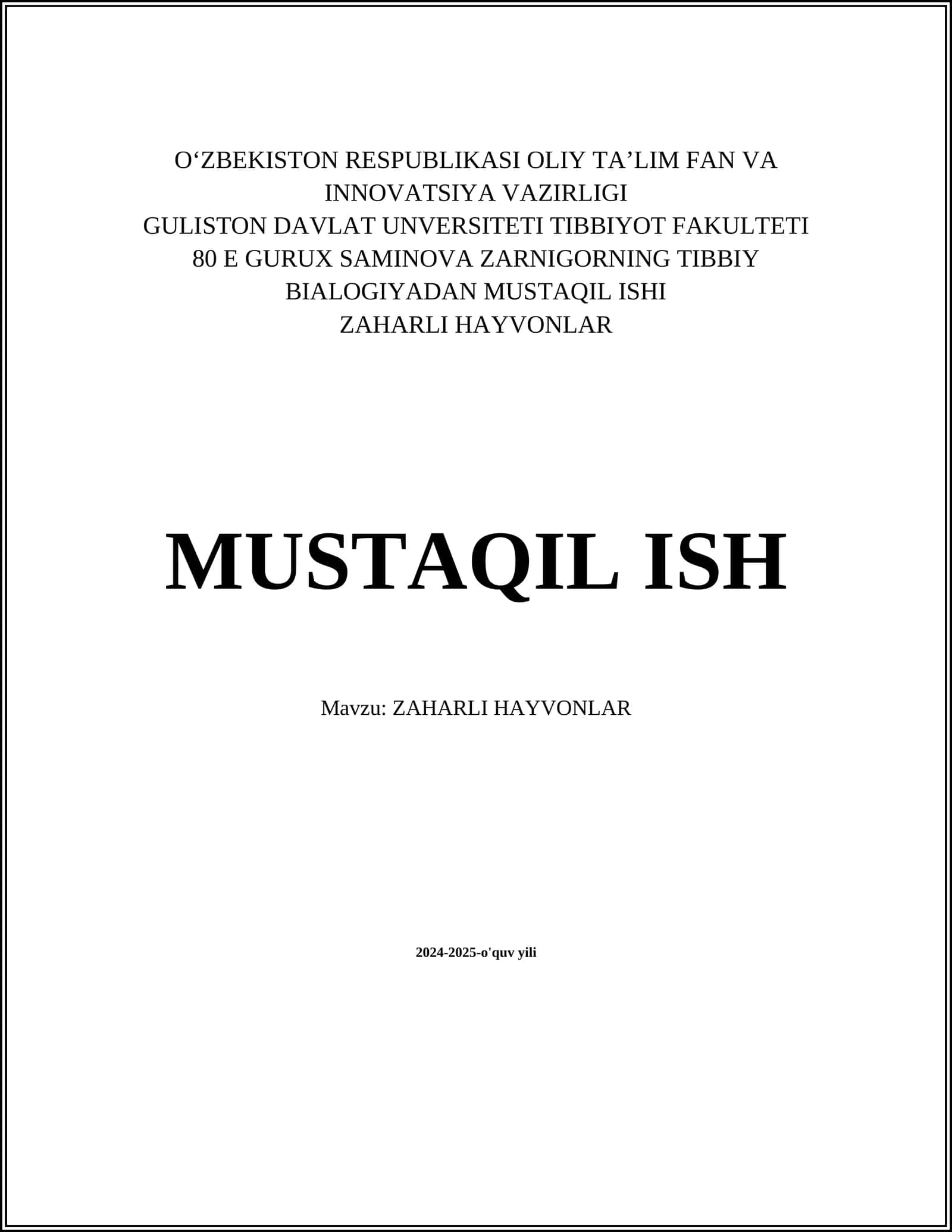 ZAHARLI HAYVONLAR 1