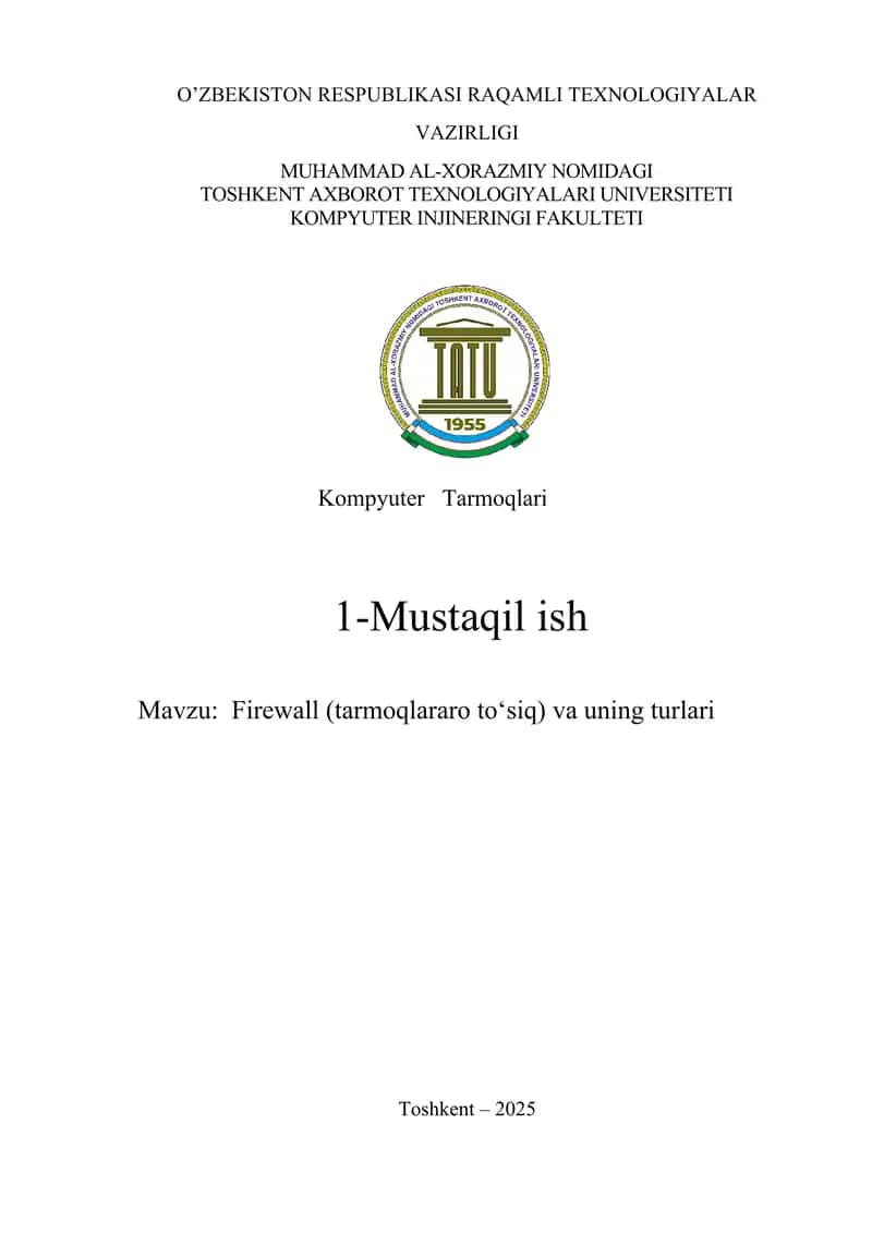 Firewall (tarmoqlararo to‘siq) va uning turlari 1