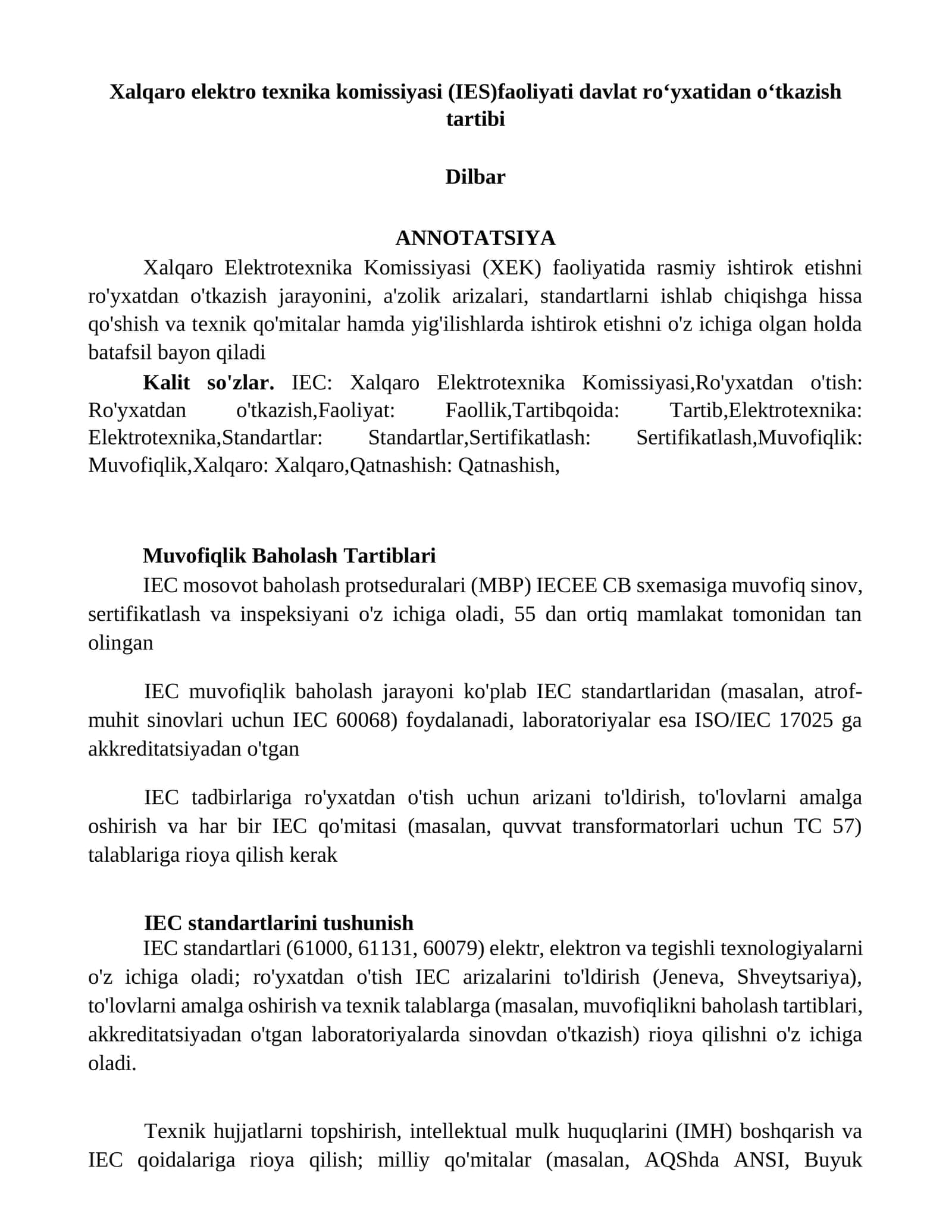 Xalqaro elektro texnika komissiyasi (IES)faoliyati davlat ro‘yxatidan o‘tkazish tartibi 1