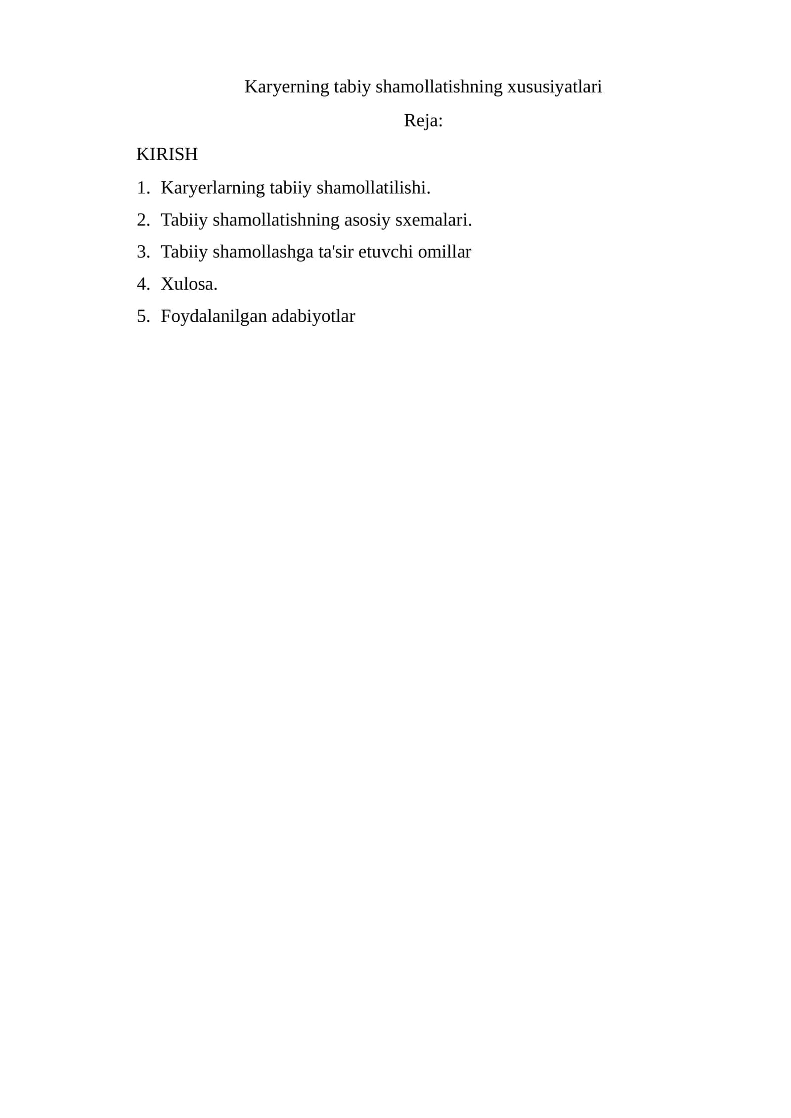 Karyerning tabiy shamollatishning xususiyatlari 1