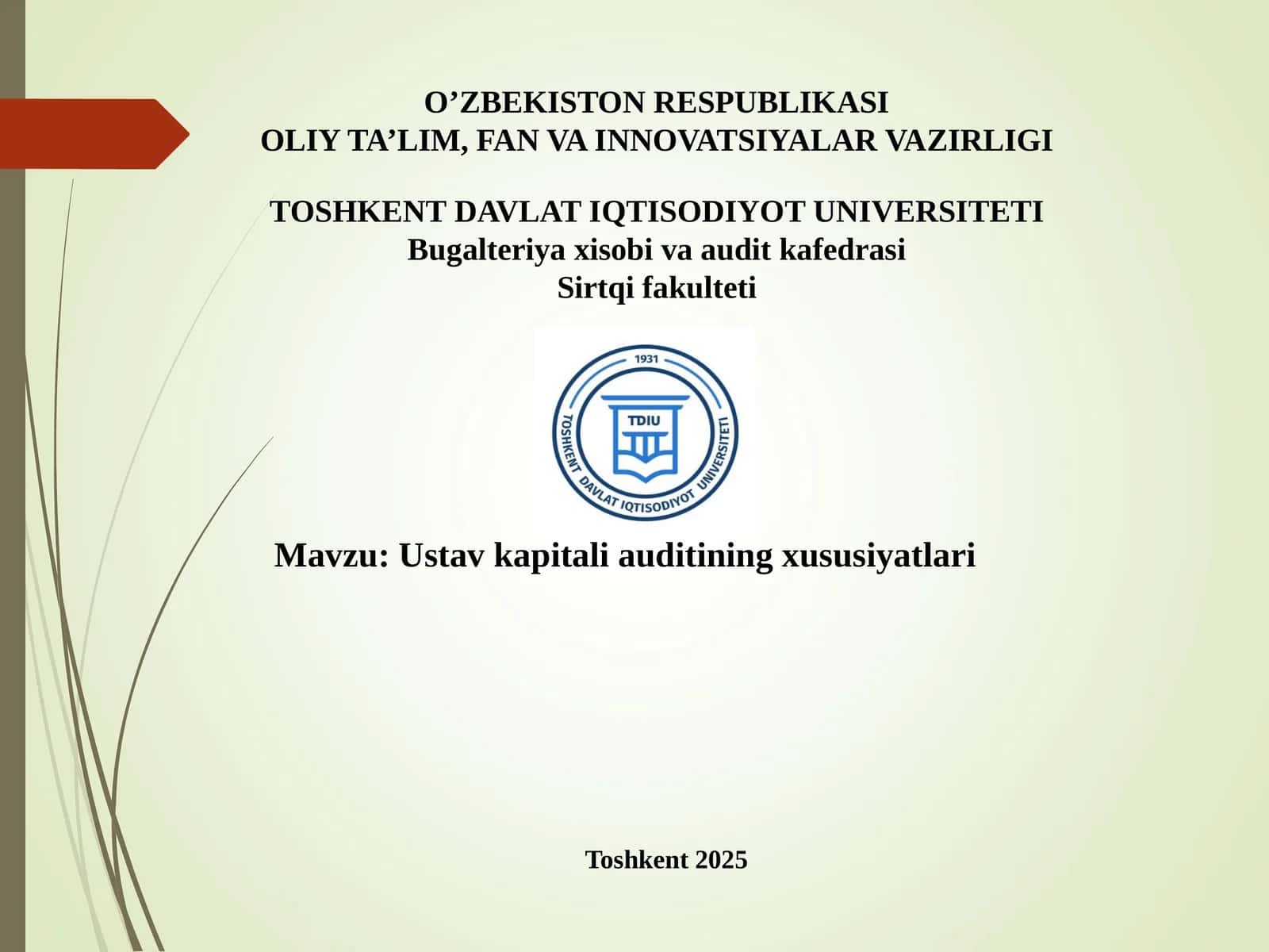 Ustav kapitali auditining xususiyatlari 1