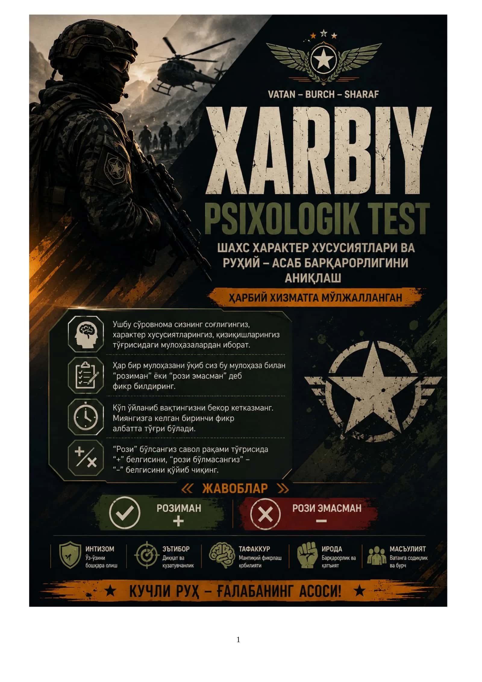 Harbiy litsey uchun psixologik testlar 1