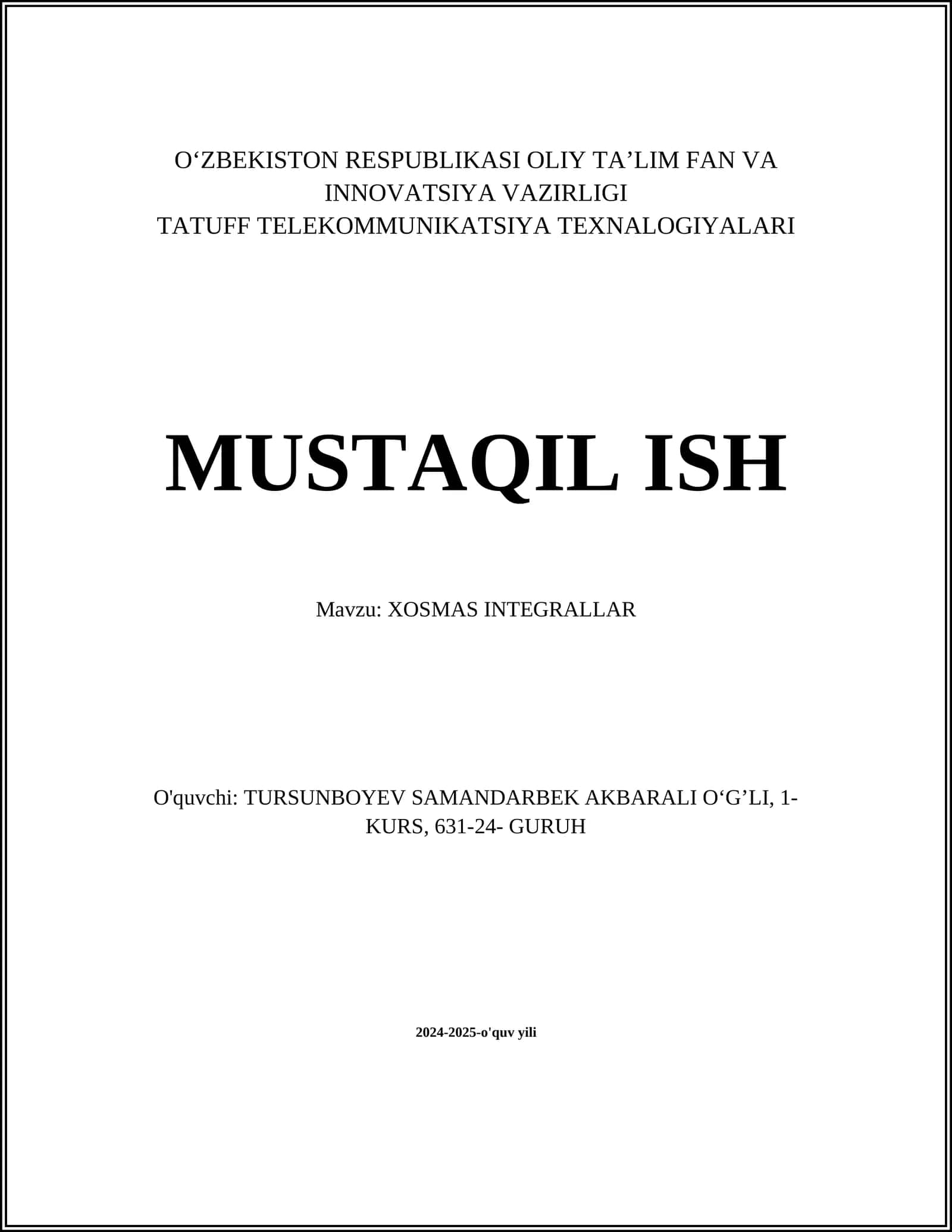 XOSMAS INTEGRALLAR 1