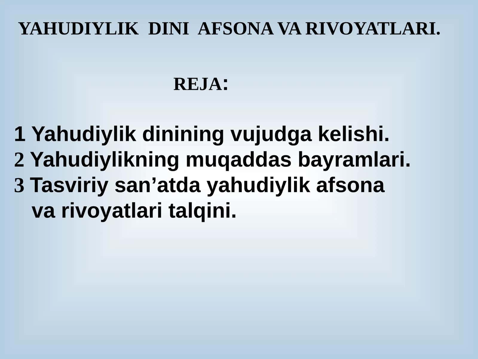 YAHUDIYLIK  DINI  AFSONA VA RIVOYATLARI 1