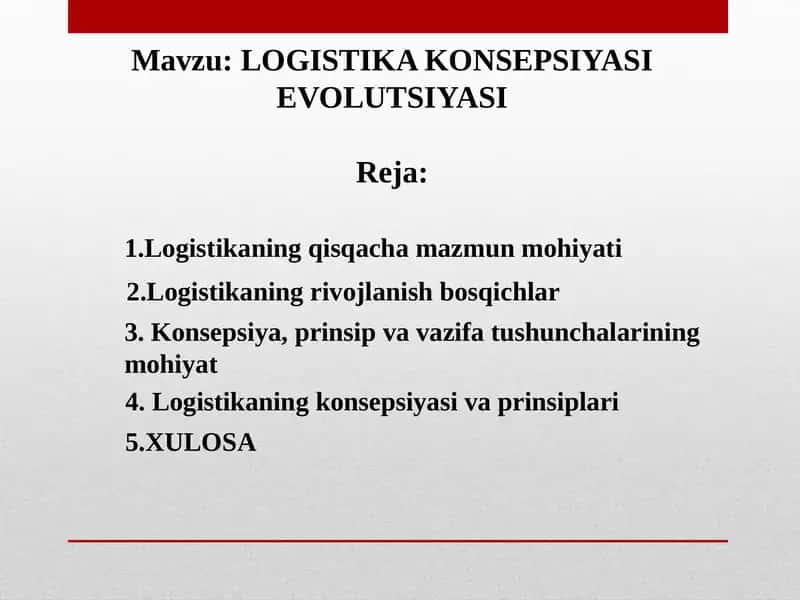 LOGISTIKA KONSEPSIYASI EVOLUTSIYASI 1