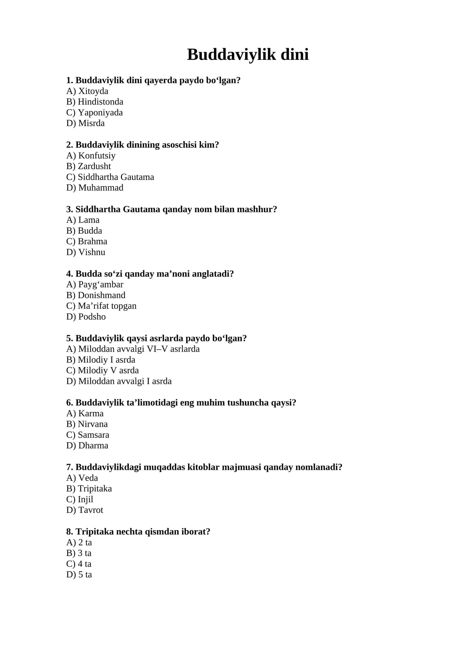 Buddaviylik dini (Test) 1