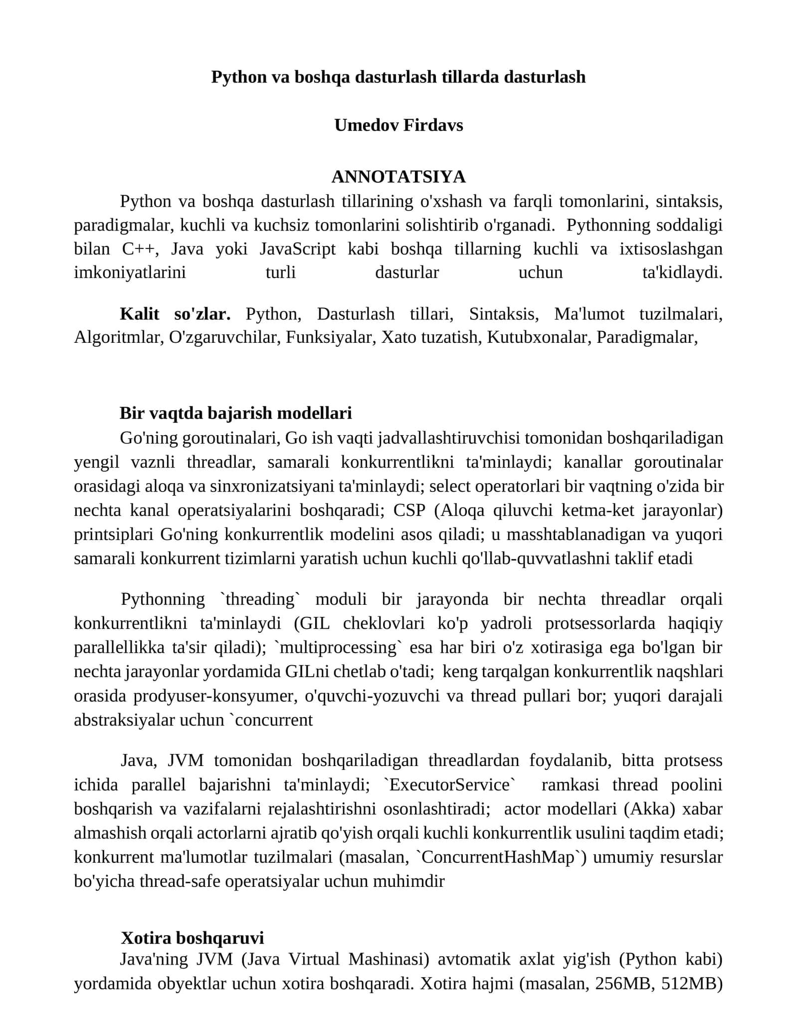 Python va boshqa dasturlash tillarda dasturlash 1