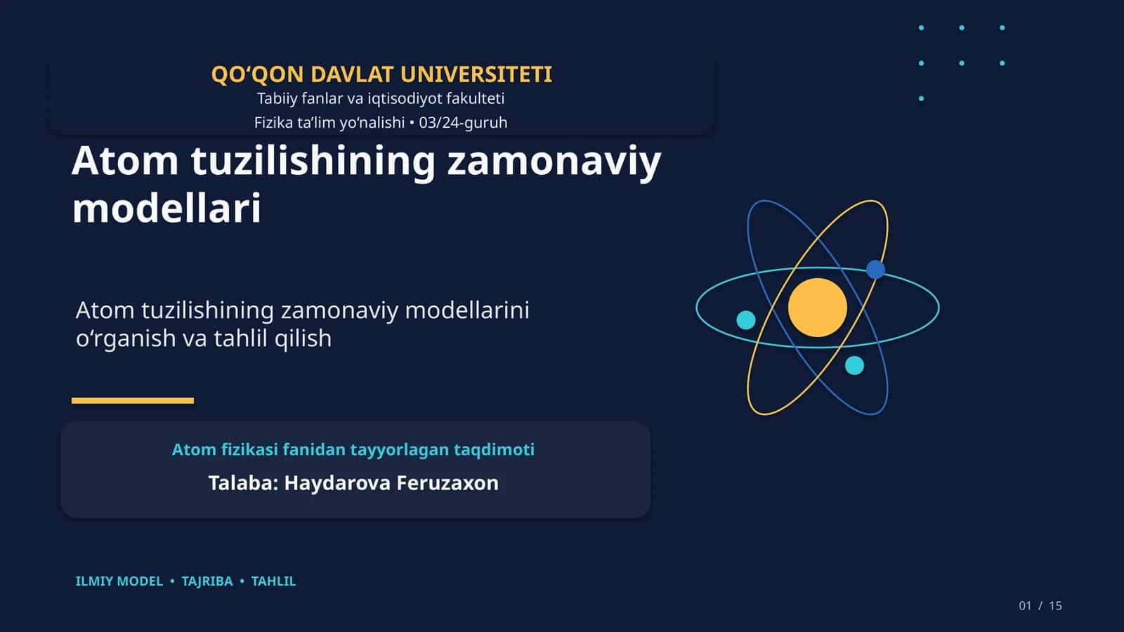 Atom tuzilishining zamonaviy modellari 1