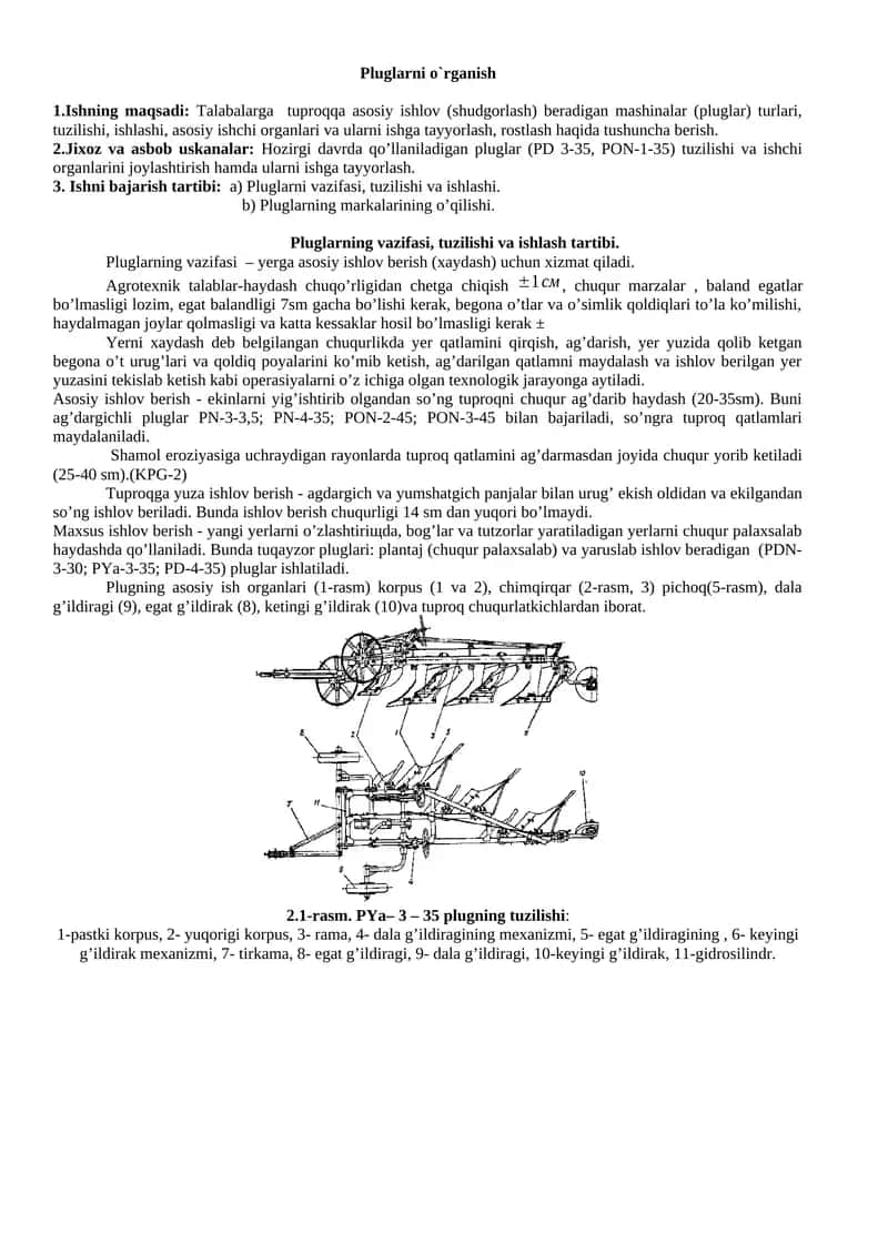Pluglarni o`rganish 1