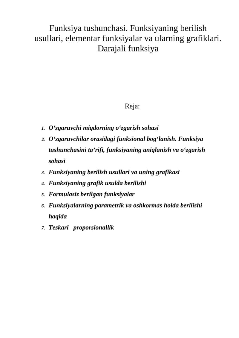 Funksiya tushunchasi 1