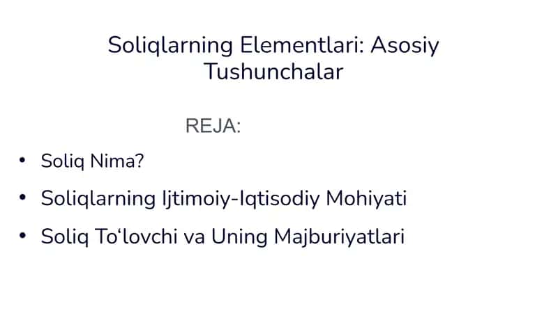 Soliqlarning Elementlari: Asosiy Tushunchalar 1