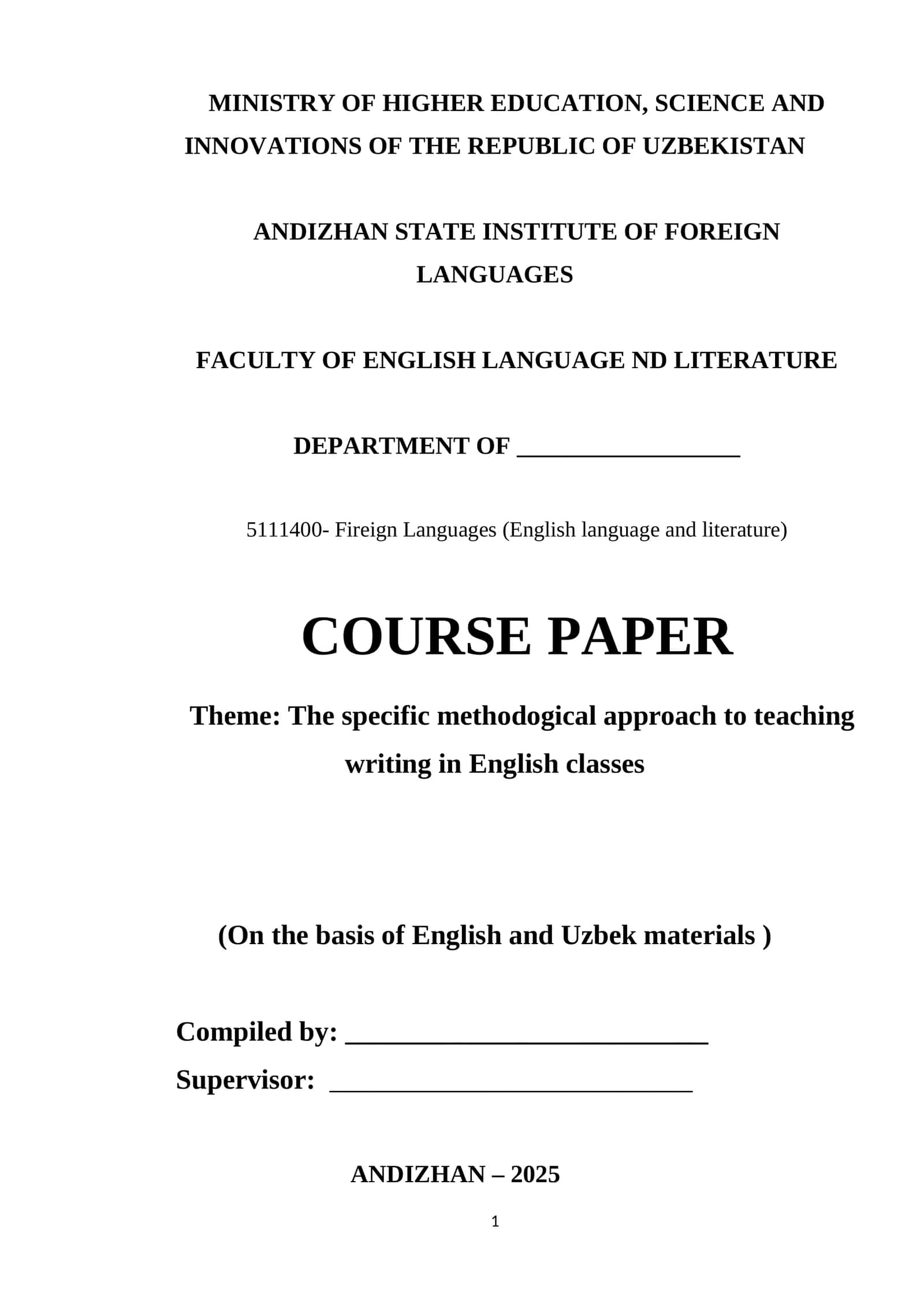 Specific methodogical approach to teaching writing in English classes 1