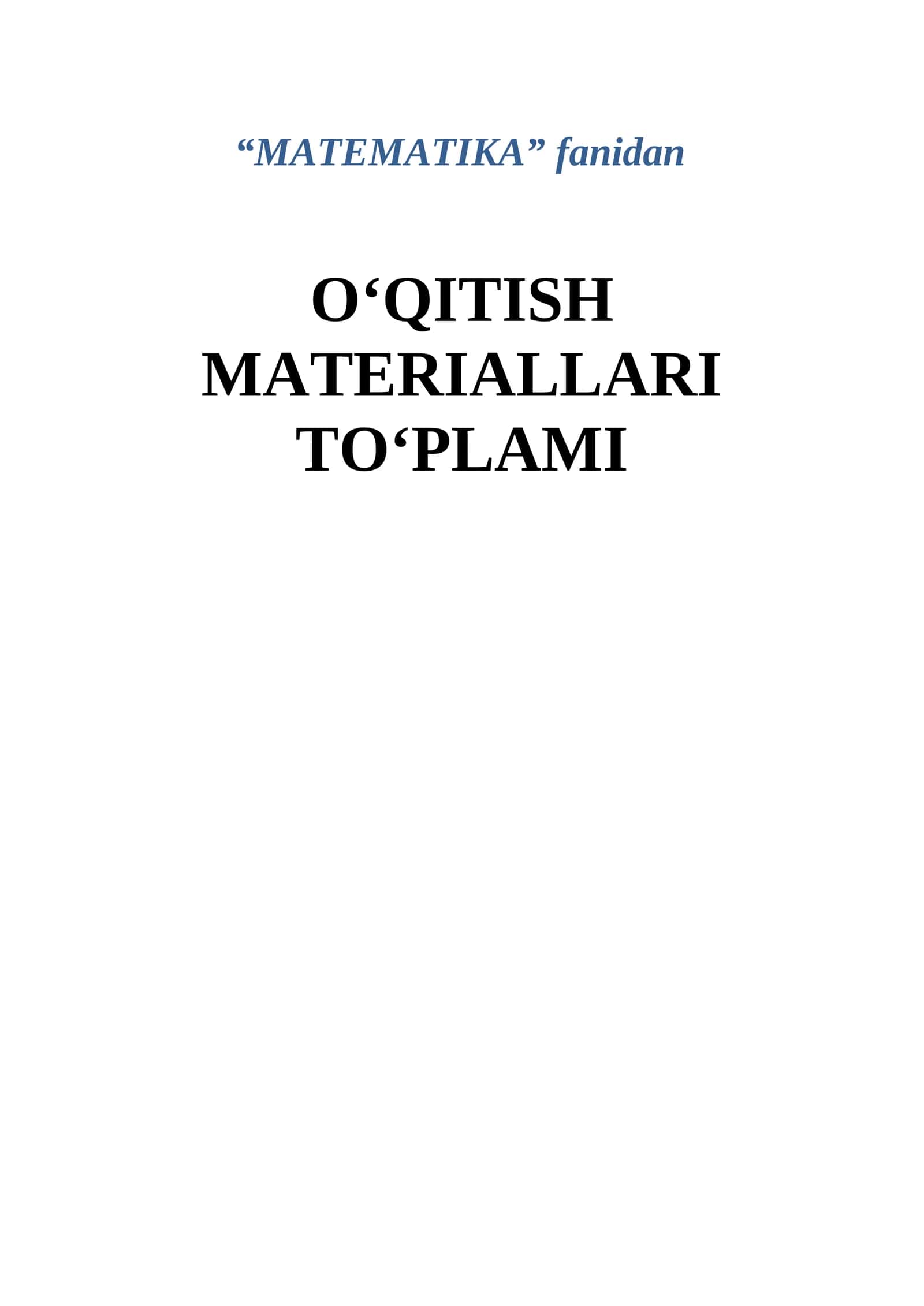 Matematika 2-kurs texnikumlar uchun O'MT 1