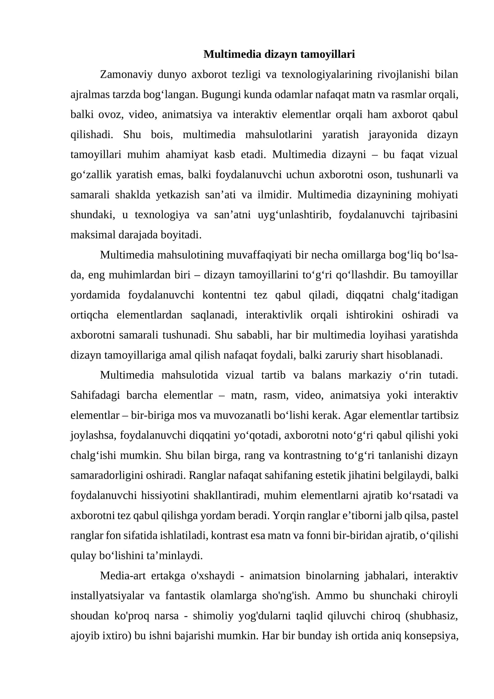 Multimedia dizayn tamoyillari 1