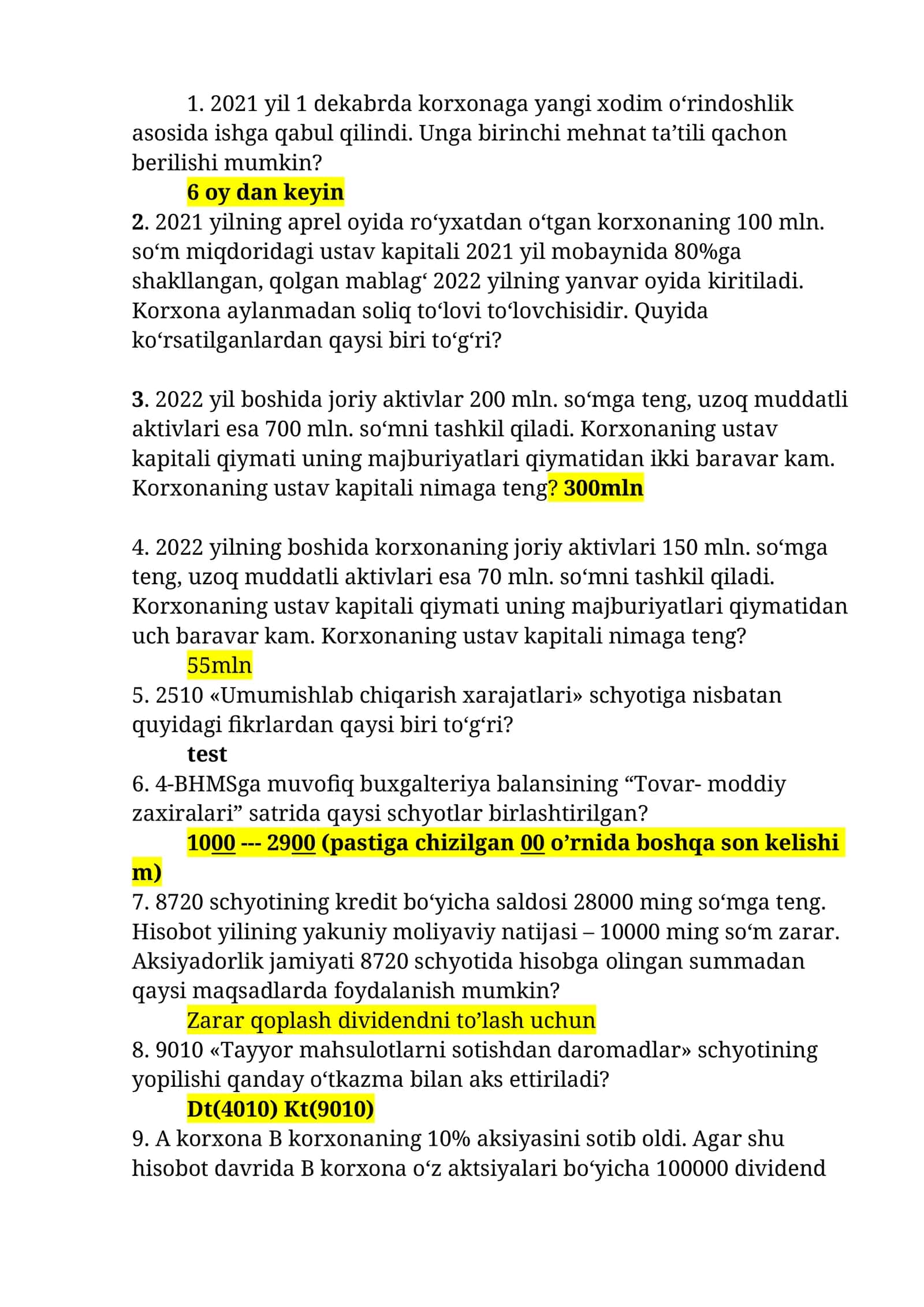 Yangi xodimning birinchi mehnat ta’tili qachon beriladi? 1