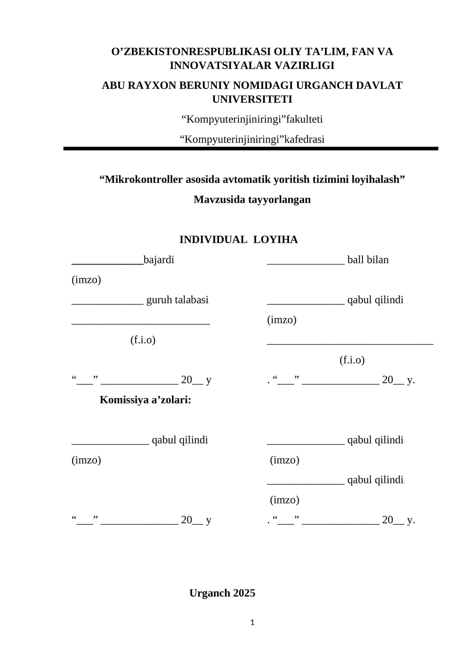 Mikrokontroller asosida avtomatik yoritish tizimini loyihalash 1