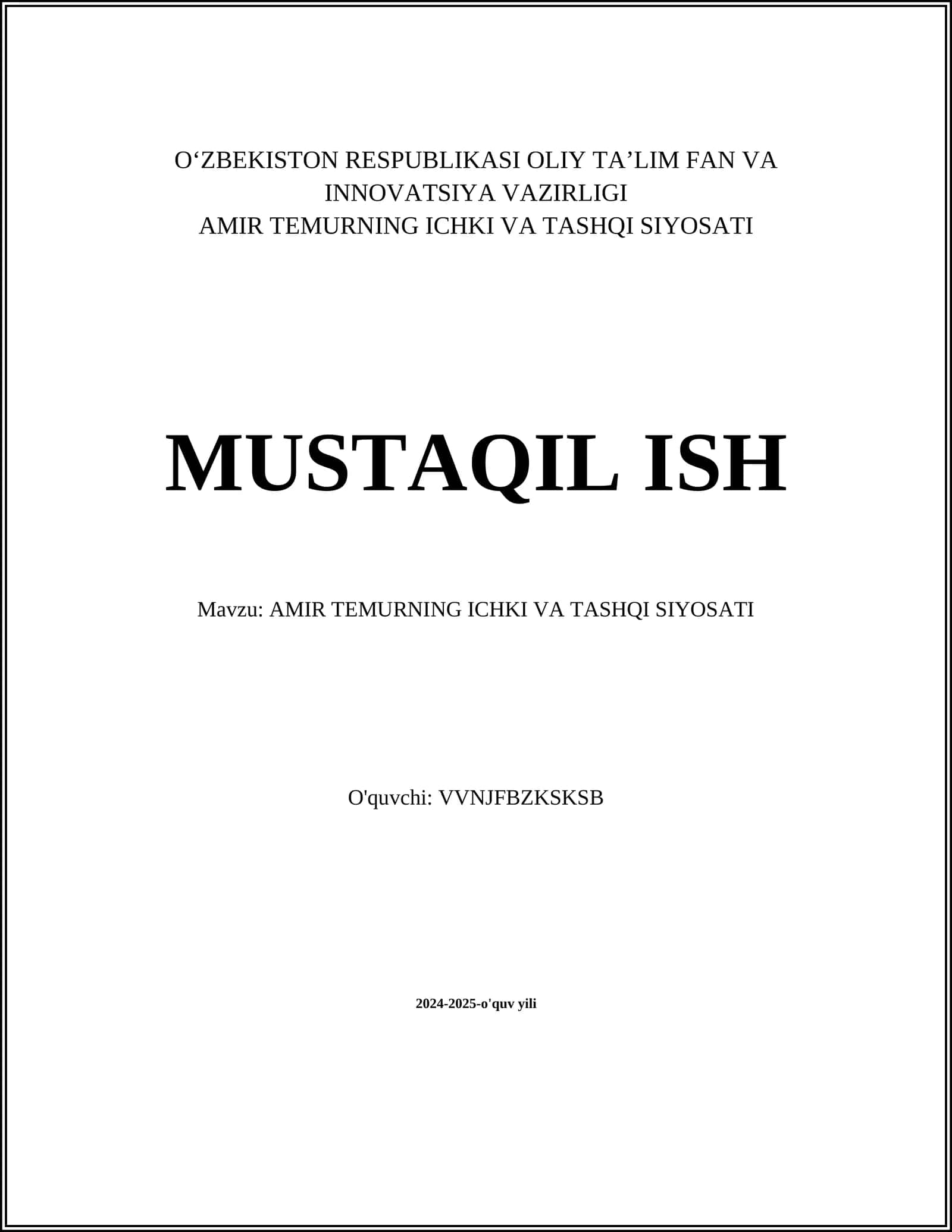Amir Temurning Ichki va Tashqi Siyosati 1