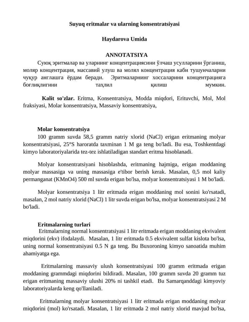 Molar konsentratsiya 1