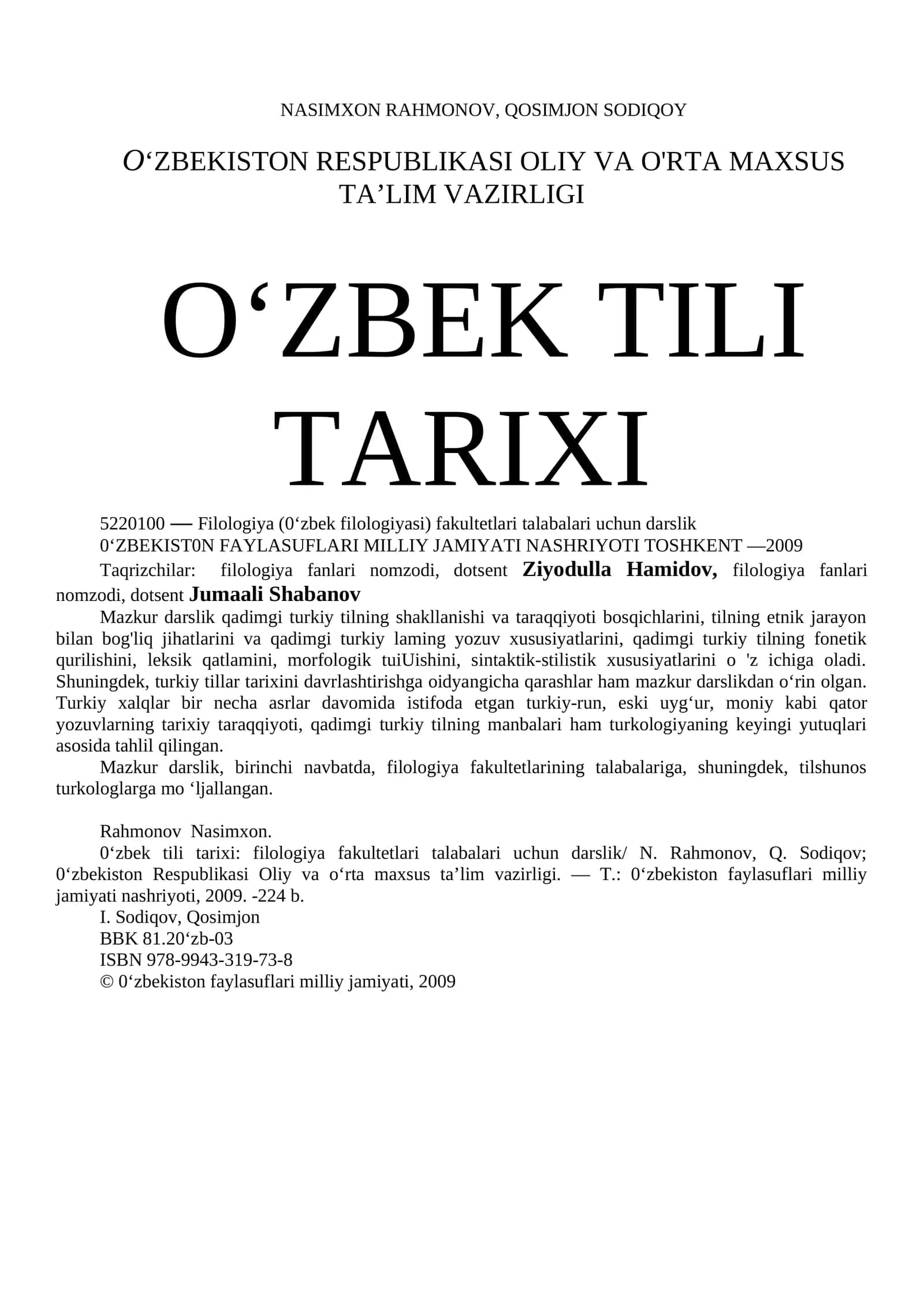 O‘ZBEK TILI TARIXI 1