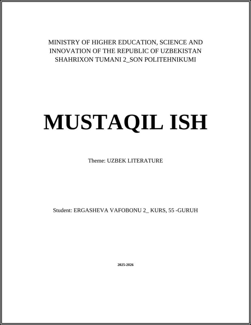 MUSTAQIL ISH - ERGASHEVA VAFOBONU 1