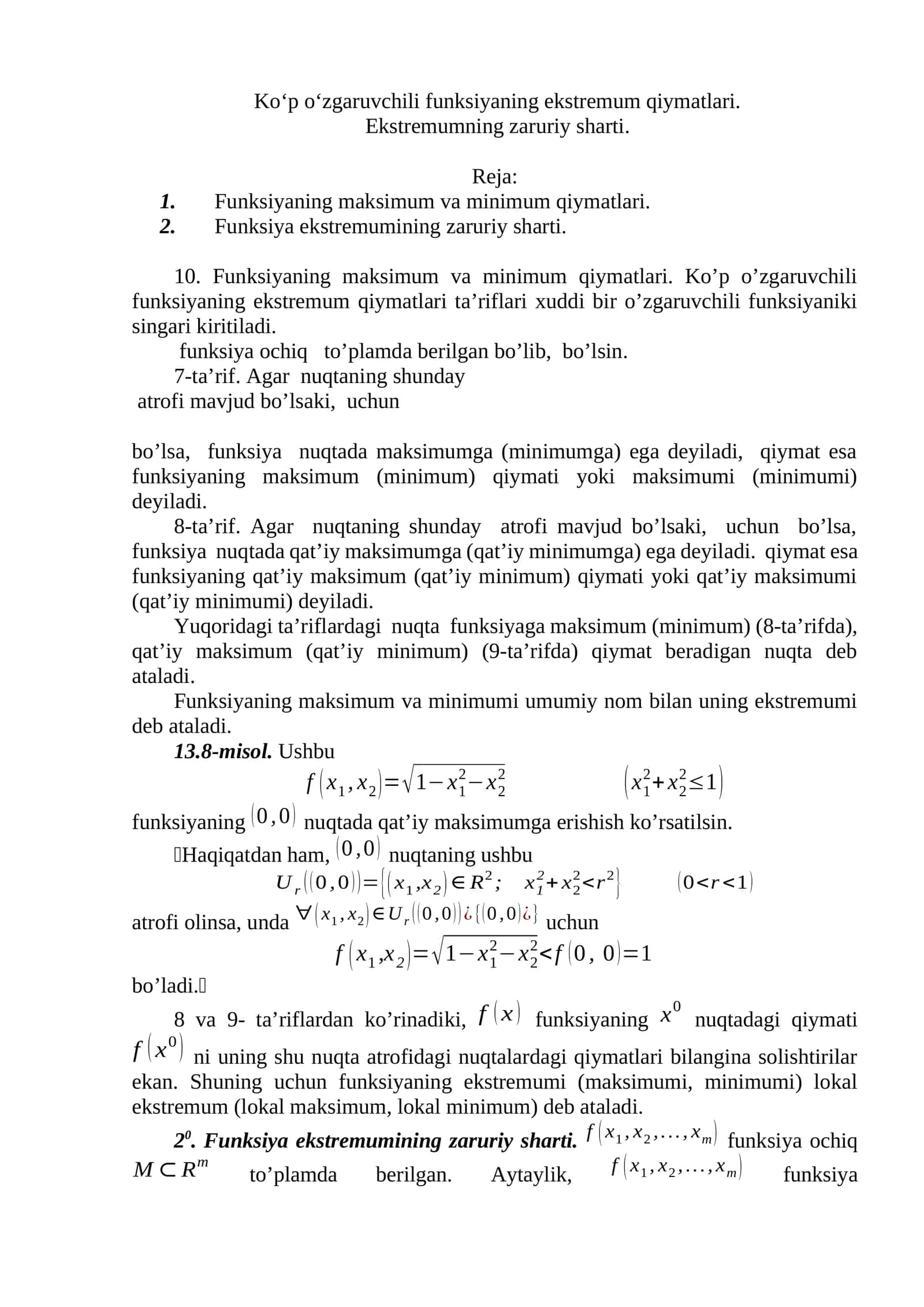 Funksiyaning maksimum va minimum qiymatlari 1