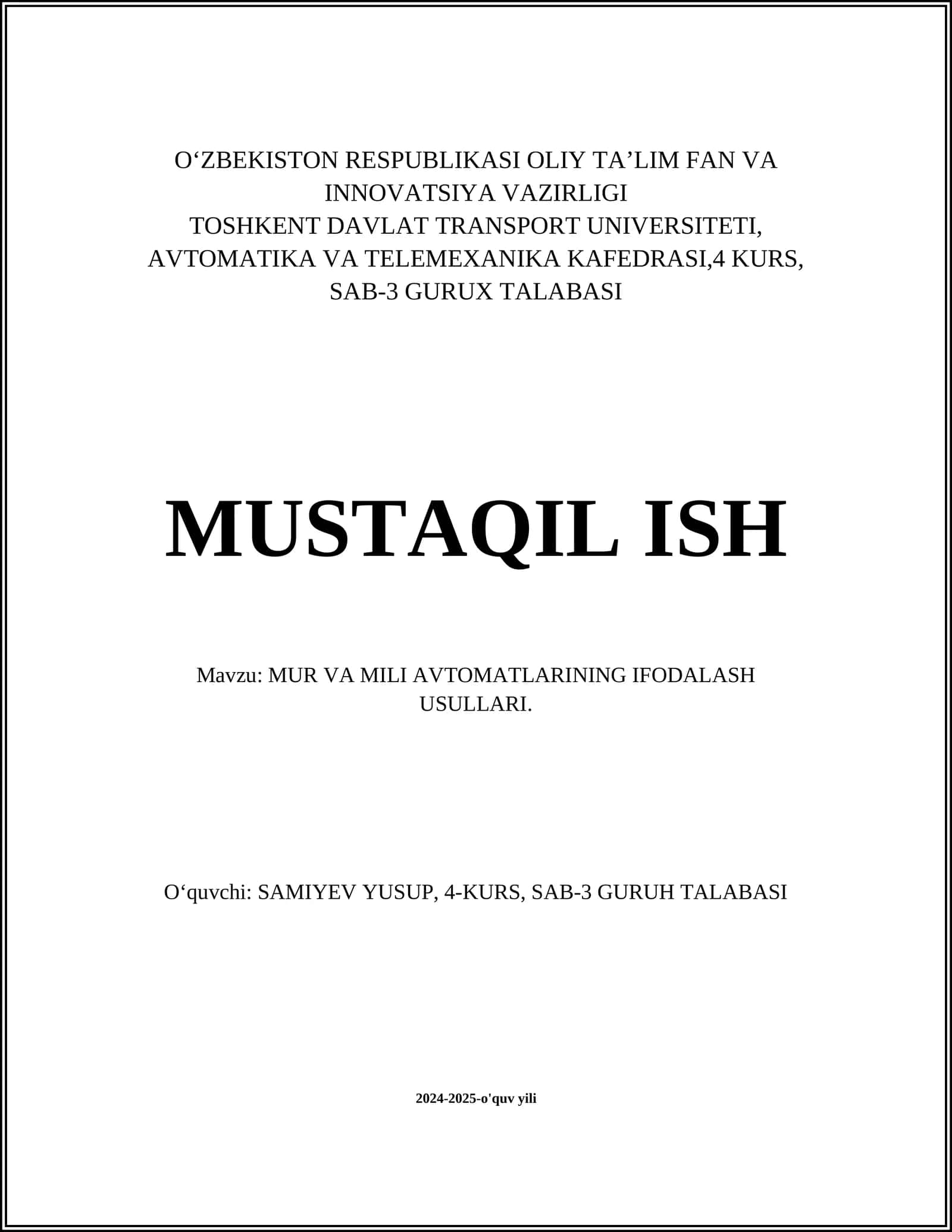 Mur va Mili avtomatlarining ifodalash usullari 1