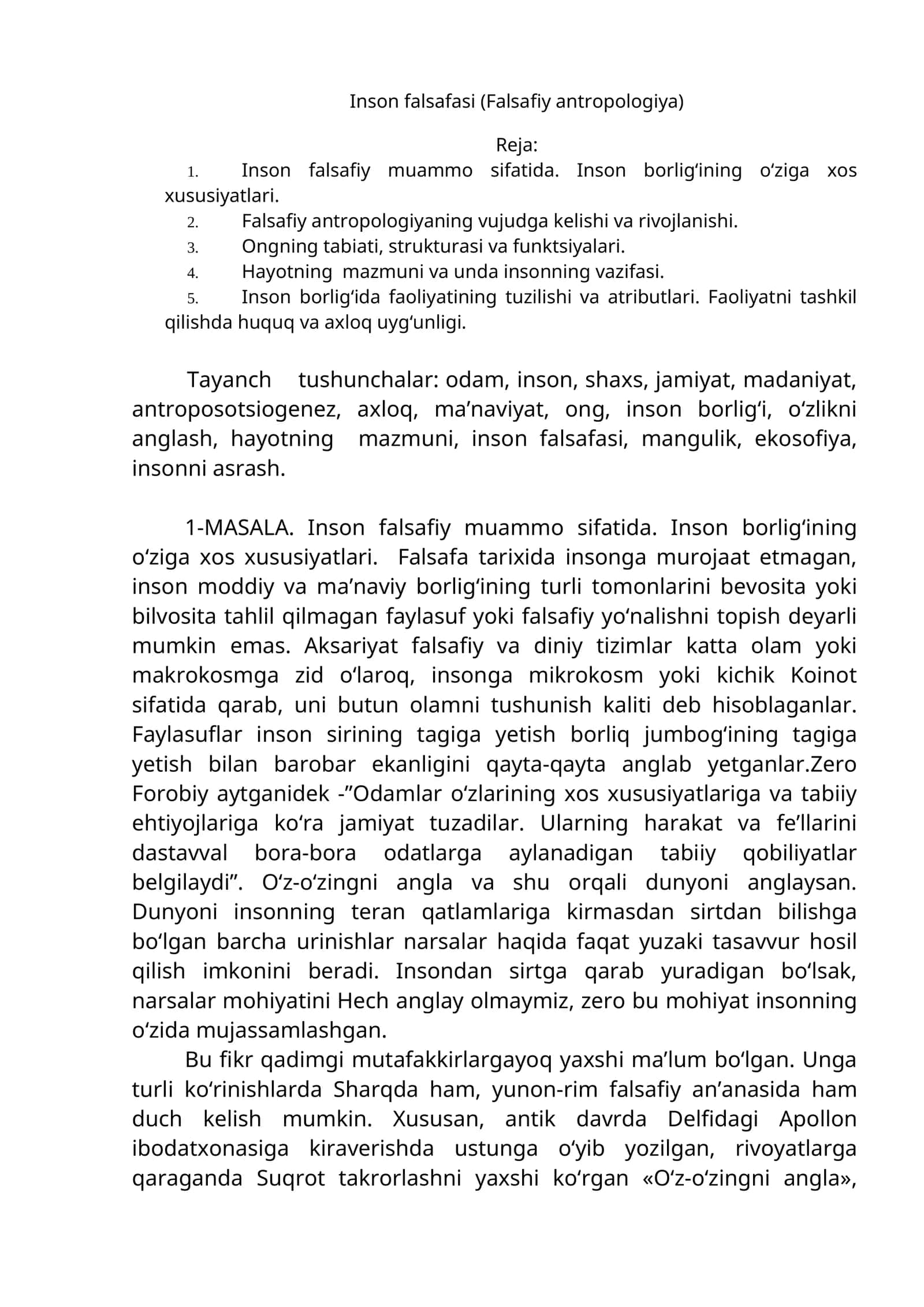 Inson falsafasi (Falsafiy antropologiya) 1