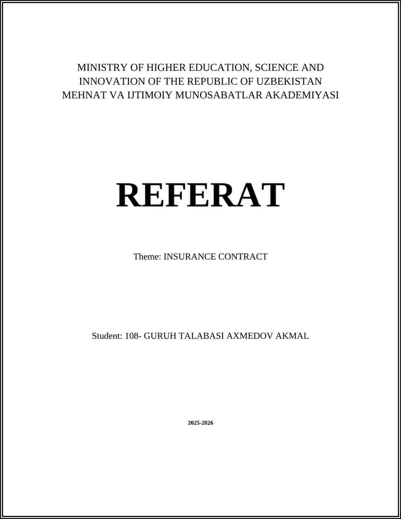 INSURANCE CONTRACT 1