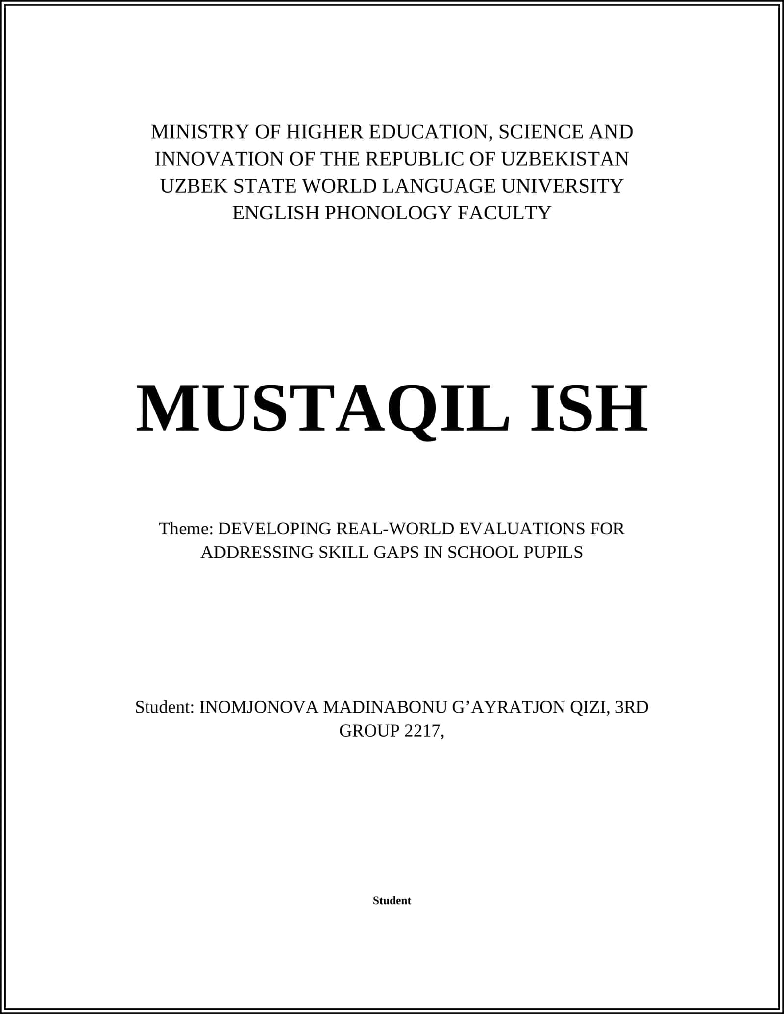 MUSTAQIL ISH: DEVELOPING REAL-WORLD EVALUATIONS 1