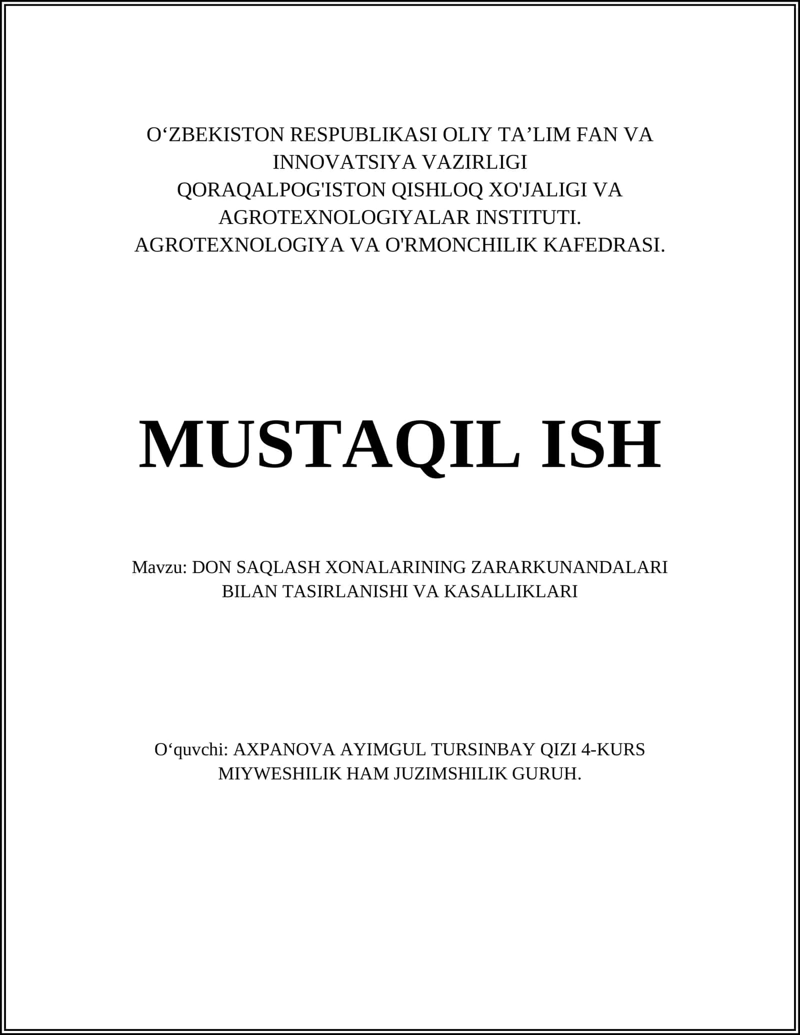 DON SAQLASH XONALARINING ZARARKUNANDALARI BILAN TASIRLANISHI VA KASALLIKLARI 1