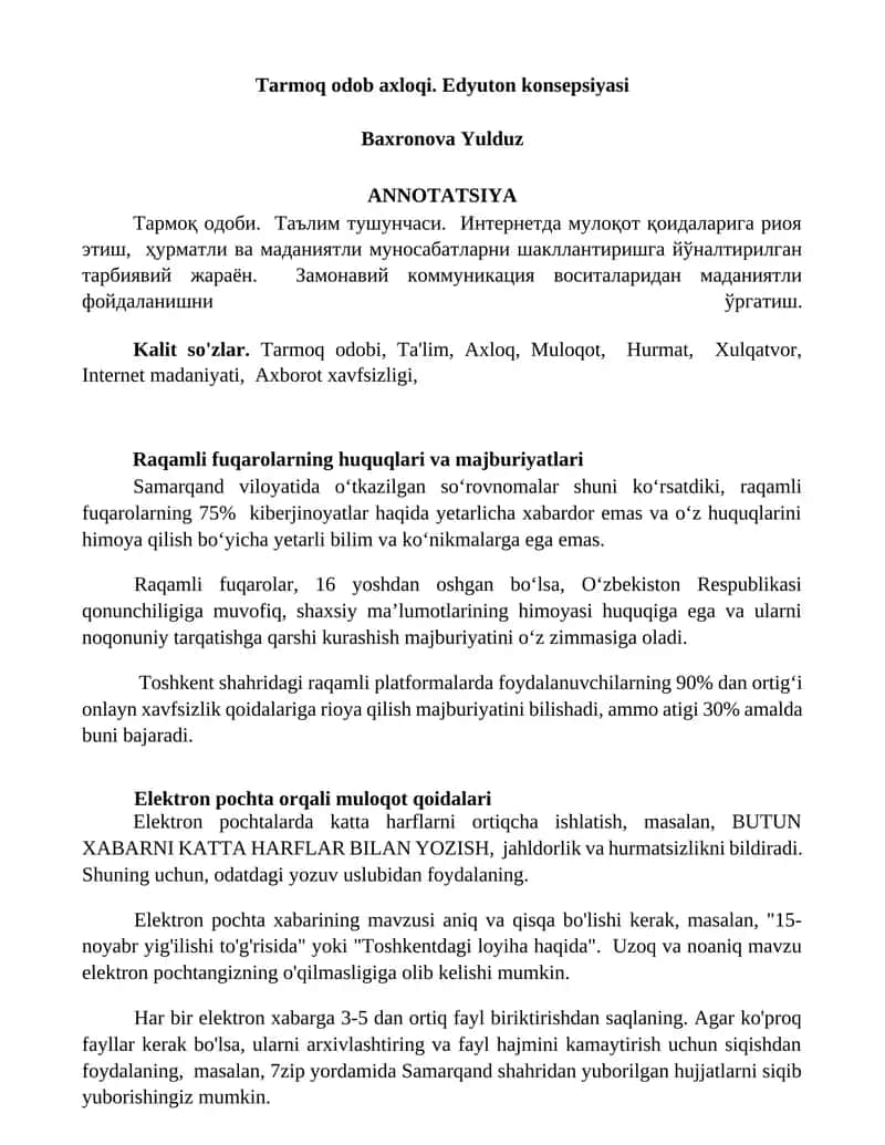 Elektron pochta orqali muloqot qoidalari 1
