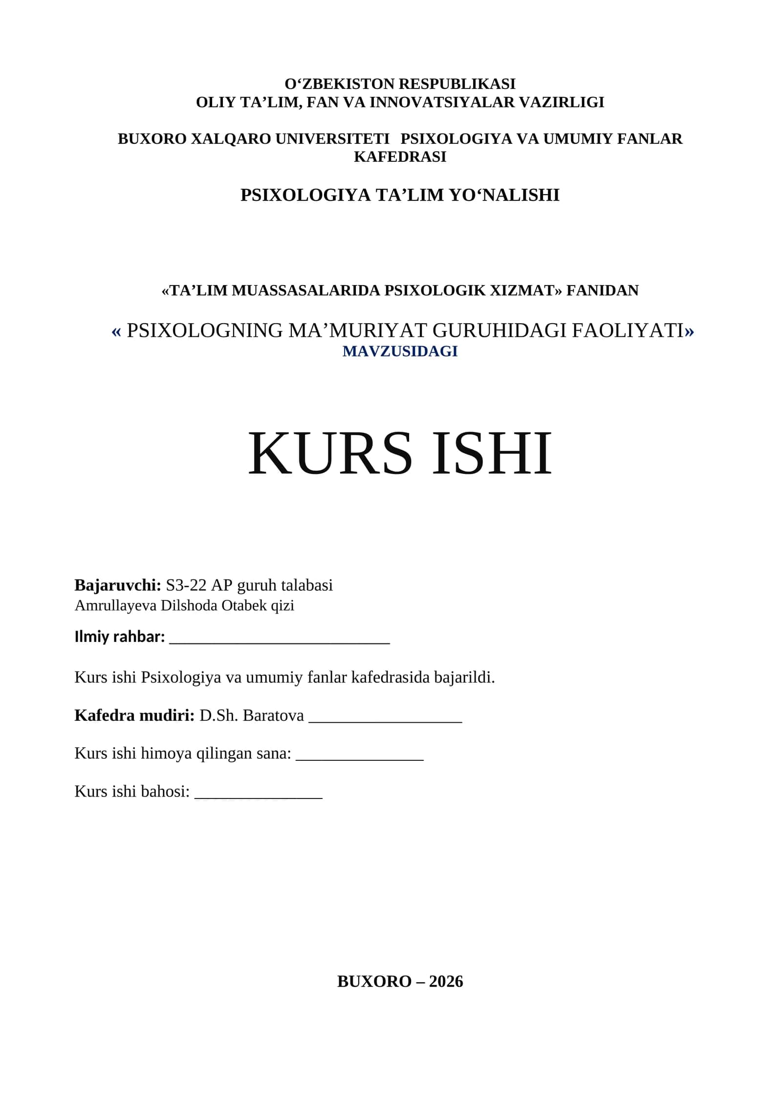 PSIXOLOGNING MA’MURIYAT GURUHIDAGI FAOLIYATI» 1