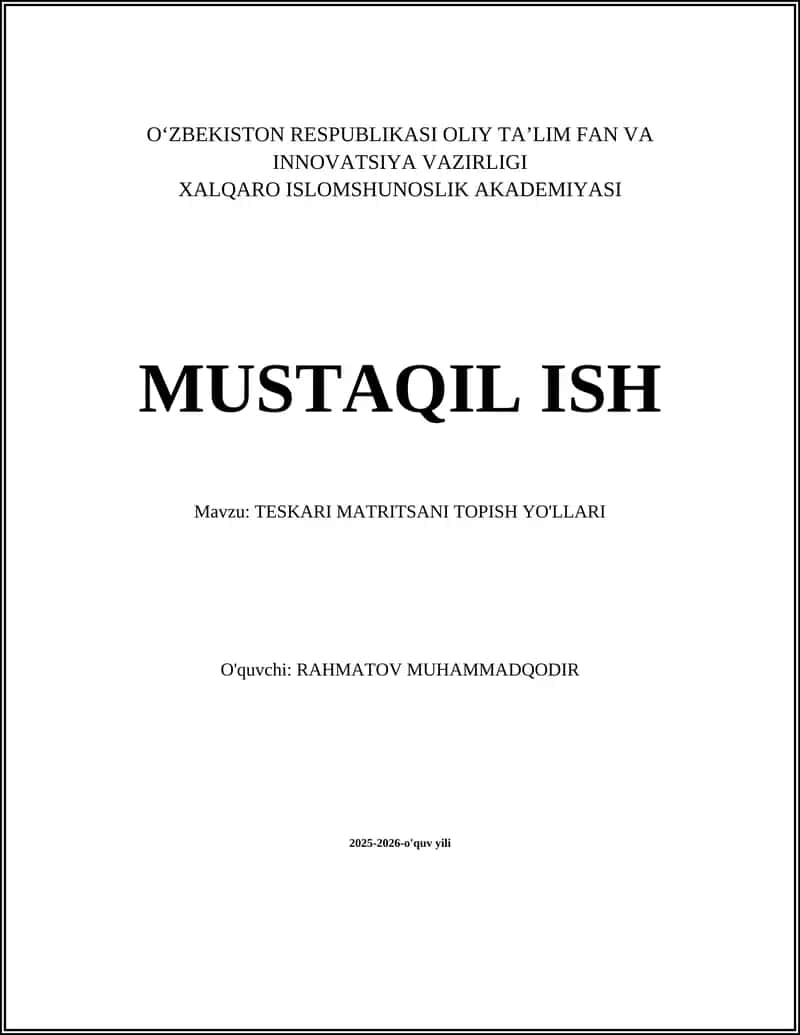 TESKARI MATRITSANI TOPISH YO'LLARI 1