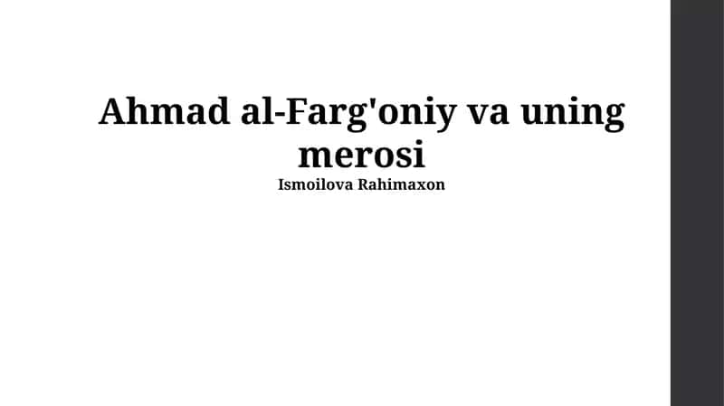 Ahmad al-Farg'oniy va uning merosi 1