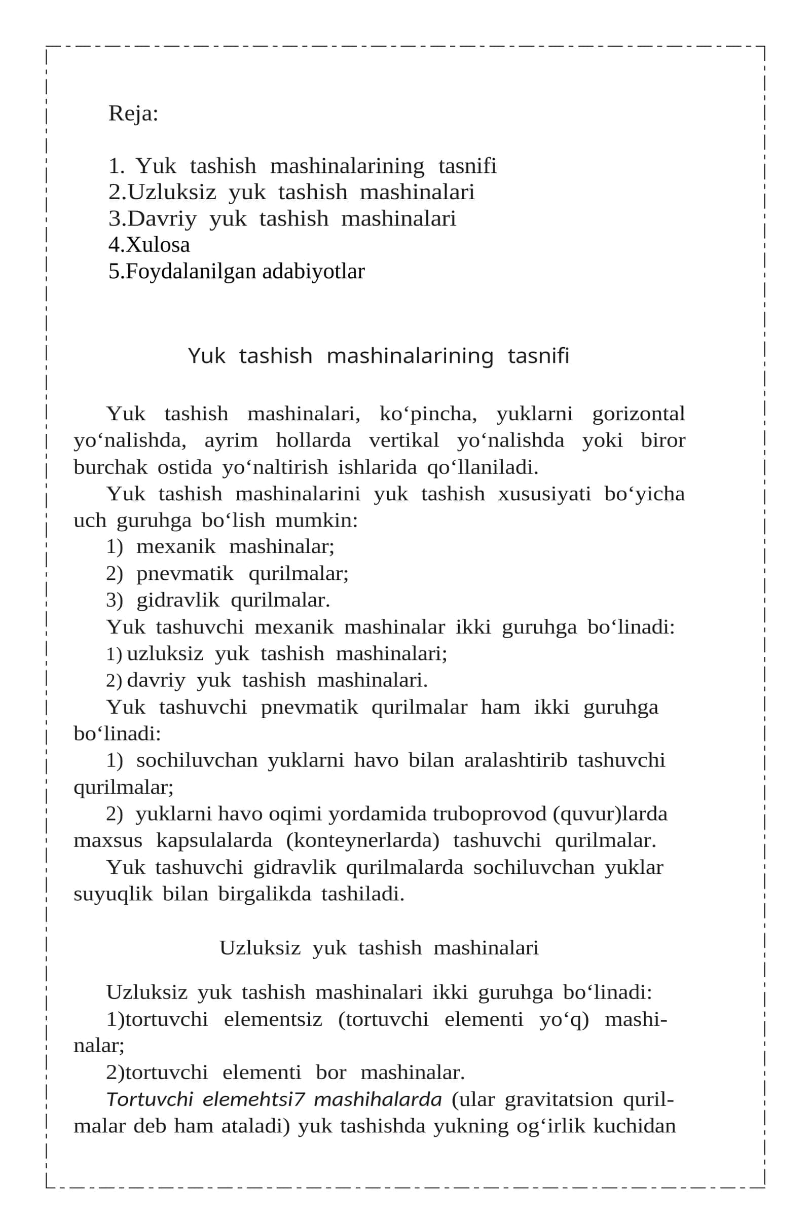 Davriy tashuvchi transport mashinalari 1