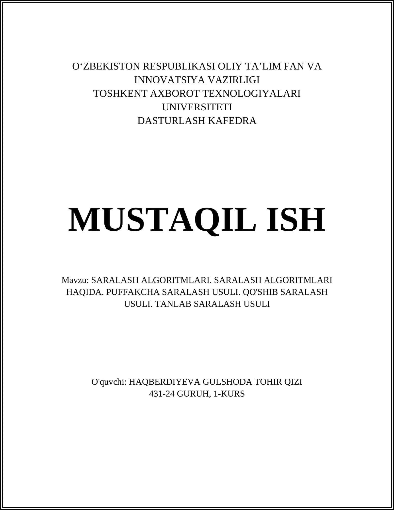 SARALASH ALGORITMLARI 1