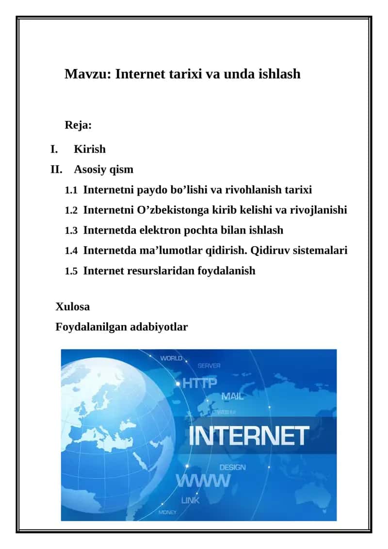 Internet tarixi va unda ishlash 1
