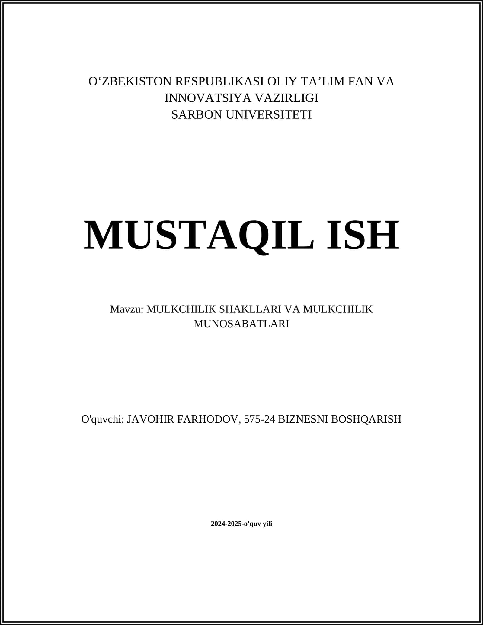 MULKCHILIK SHAKLLARI VA MULKCHILIK MUNOSABATLARI 1