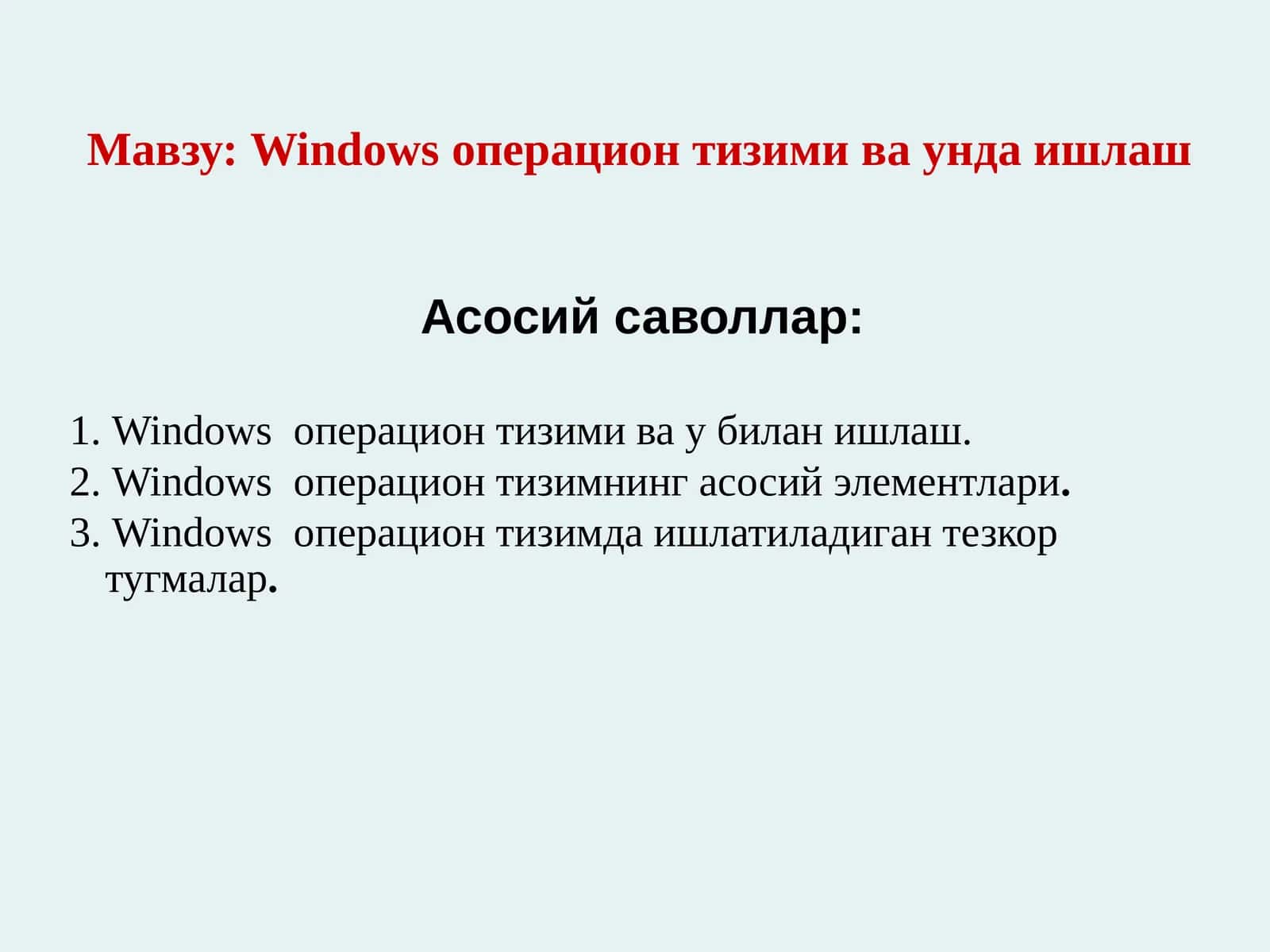 Windows операцион тизими ва унда ишлаш 1
