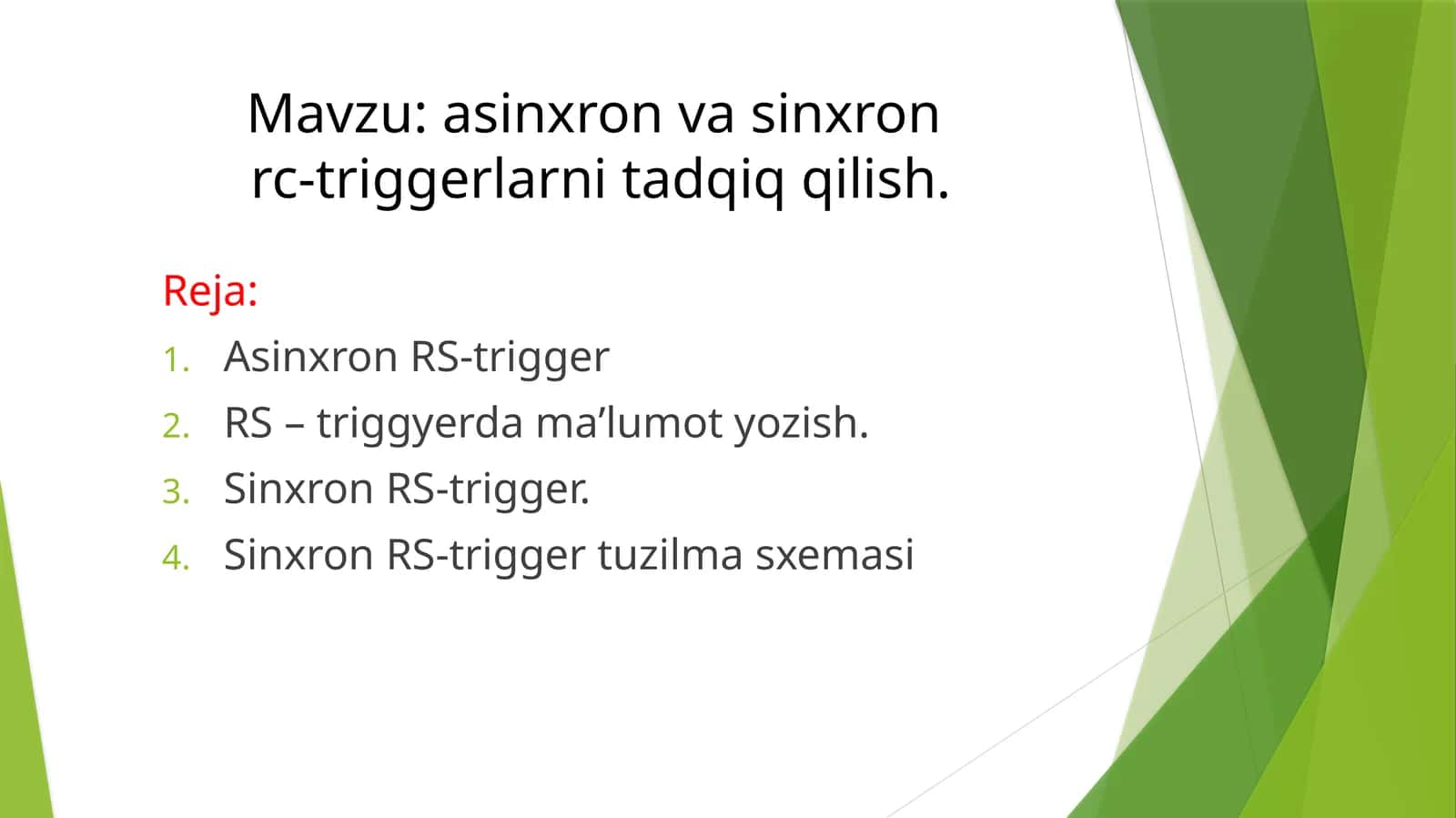 asinxron vasinxron rc-triggerlarni tadqiqqilish 1